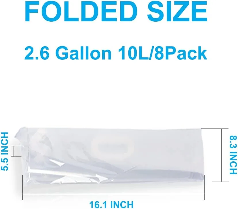 Soddeph Collapsible Water Container Bag, BPA Free Food Grade Clear Plastic Storage Jug for Sport Camping Riding Mountaineer,Freezable, Food Grade (8-pack-2.6Gal)