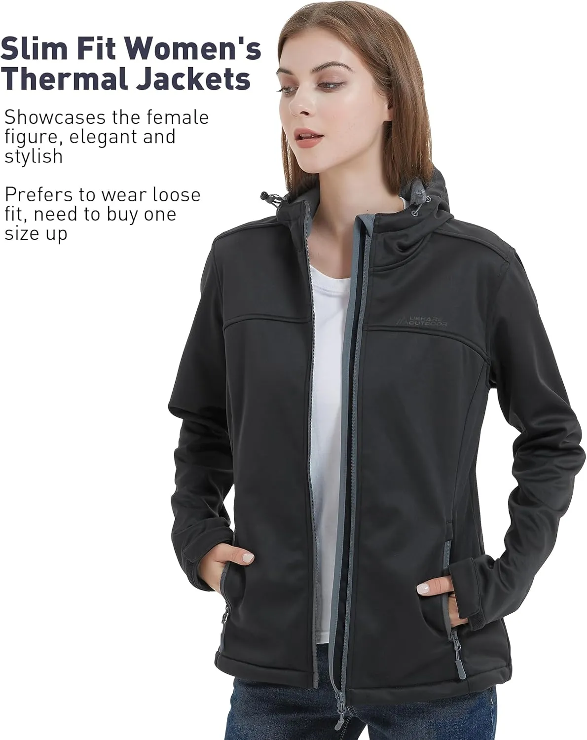 Softshell Jacket Women Fleece Lined Lightweight Jacket Waterproof Coat with Hooded Outdoor Hiking