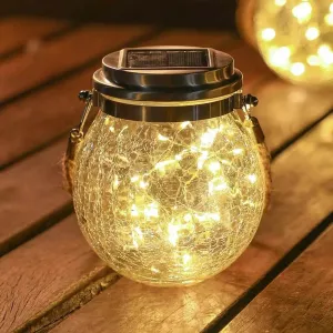 Solar Glass Light – Enchanting Outdoor LED Lantern with Crackled Glass Design