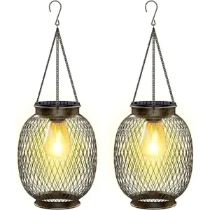 Solar Hanging Lantern Set – Elegant Outdoor LED Lights for Garden and Patio