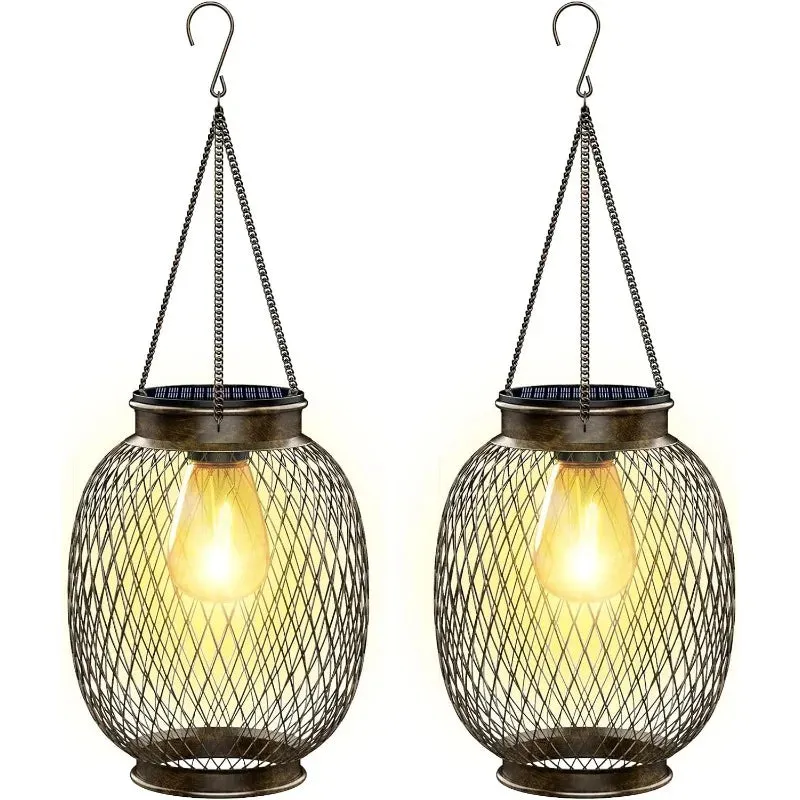 Solar Hanging Lantern Set – Elegant Outdoor LED Lights for Garden and Patio