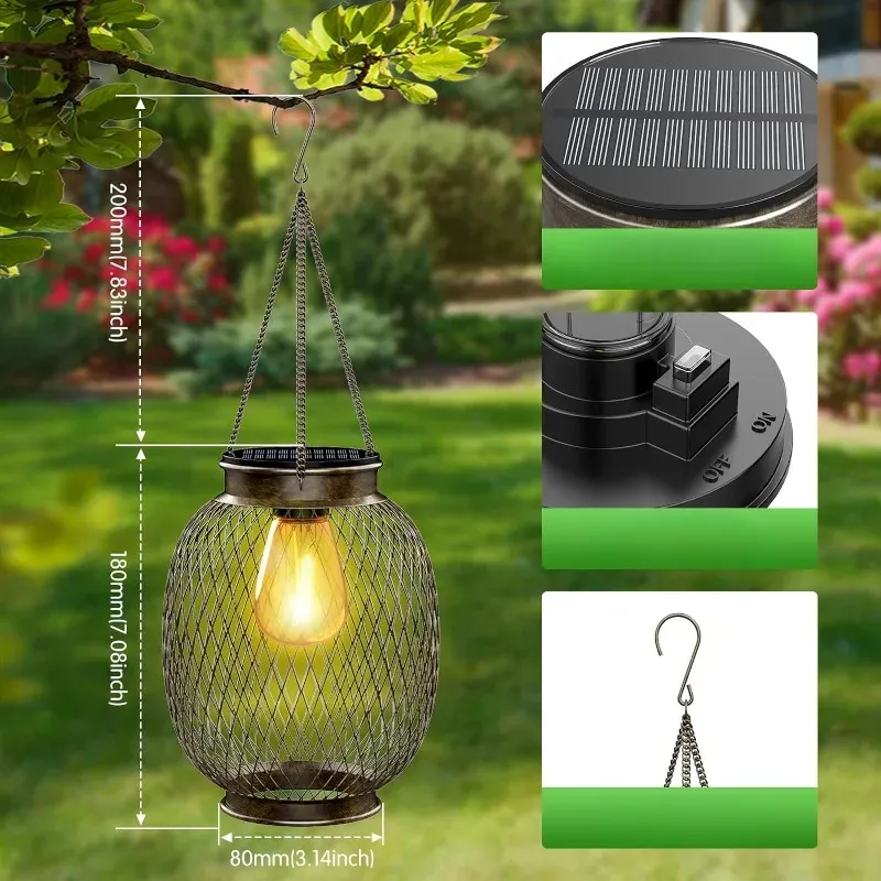 Solar Hanging Lantern Set – Elegant Outdoor LED Lights for Garden and Patio