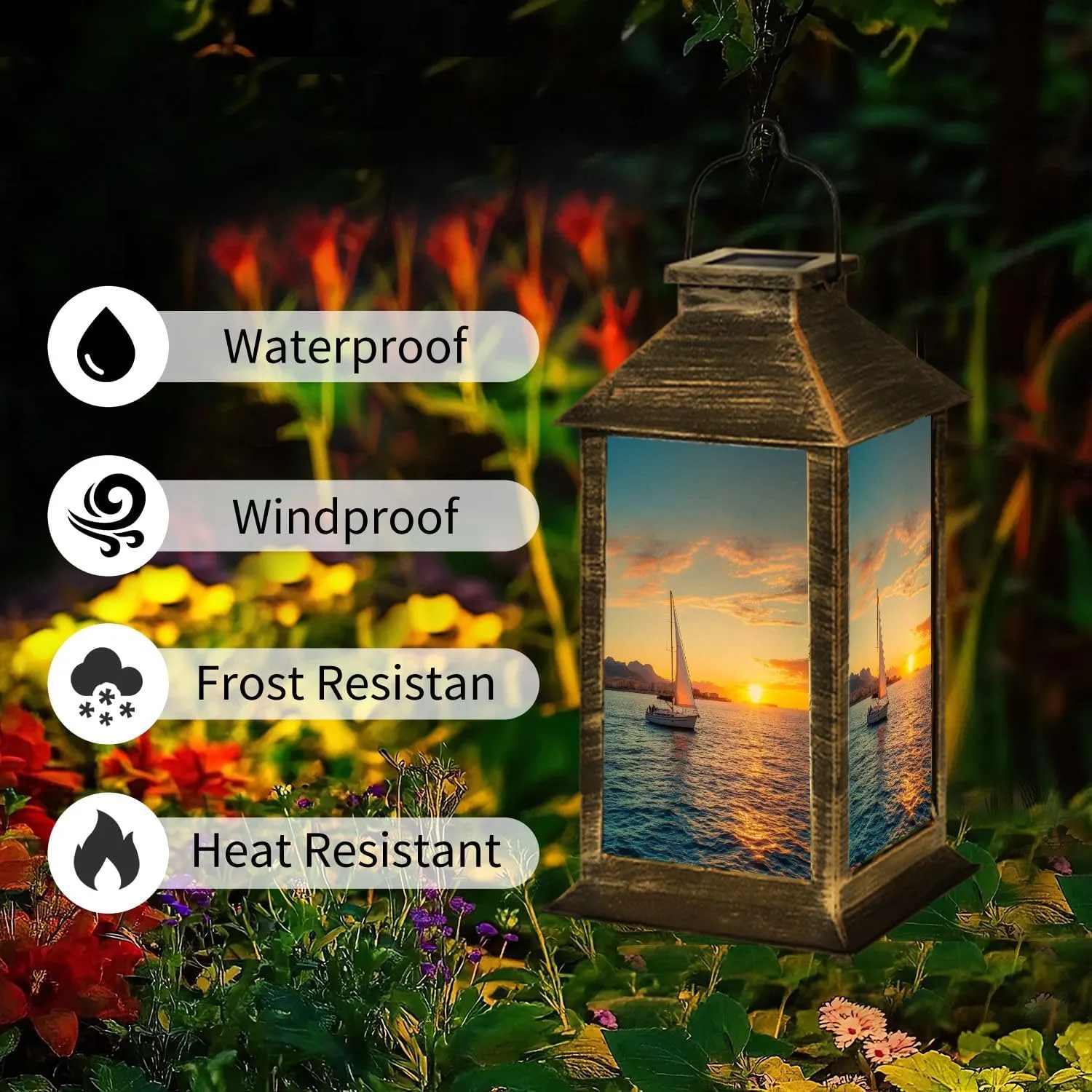 Solar Lantern Denia Sunset Sailboat from Mediterranean sea Alicante Spain Outdoor Waterproof Garden Hanging Lantern Solar Powered Lighting Outside Table Lamp for Patio Deck Camping 1 Pack