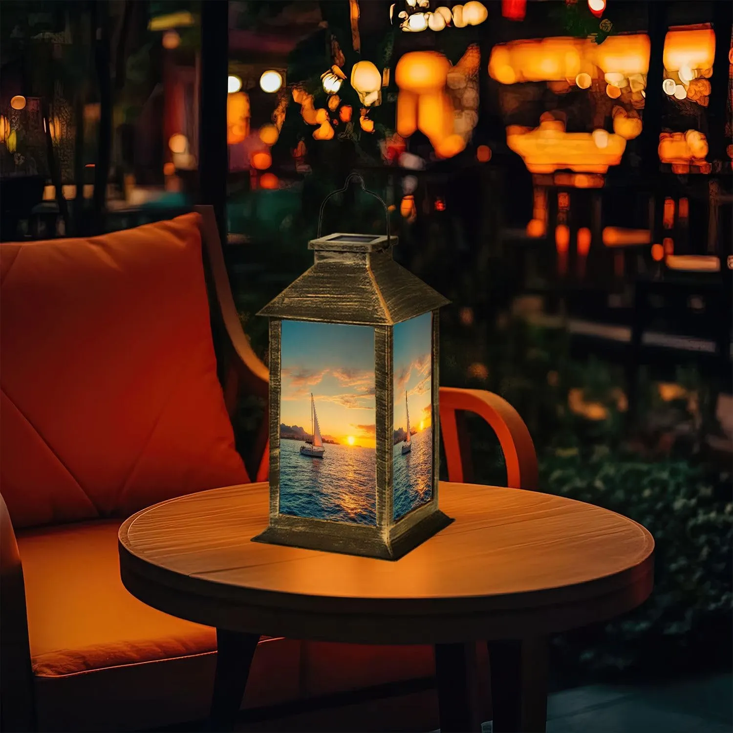 Solar Lantern Denia Sunset Sailboat from Mediterranean sea Alicante Spain Outdoor Waterproof Garden Hanging Lantern Solar Powered Lighting Outside Table Lamp for Patio Deck Camping 1 Pack