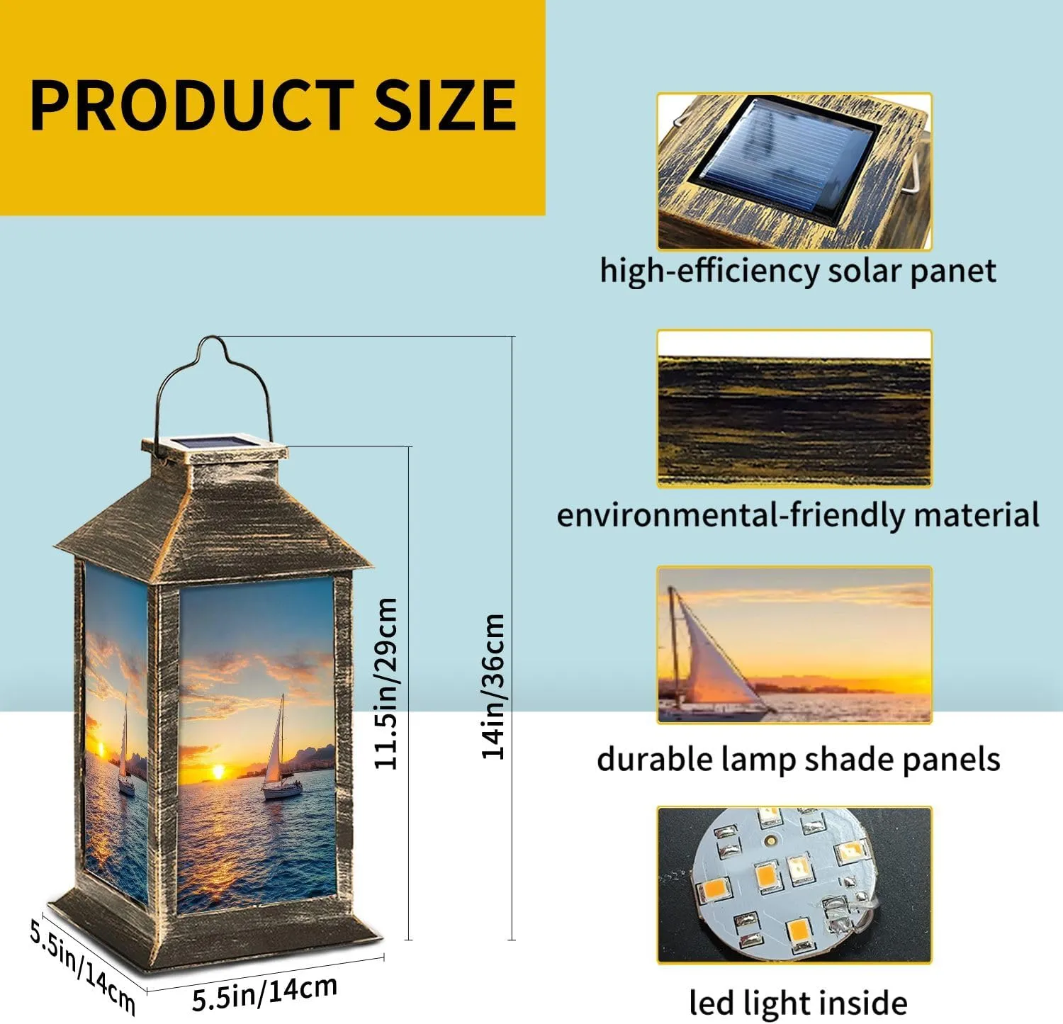 Solar Lantern Denia Sunset Sailboat from Mediterranean sea Alicante Spain Outdoor Waterproof Garden Hanging Lantern Solar Powered Lighting Outside Table Lamp for Patio Deck Camping 1 Pack