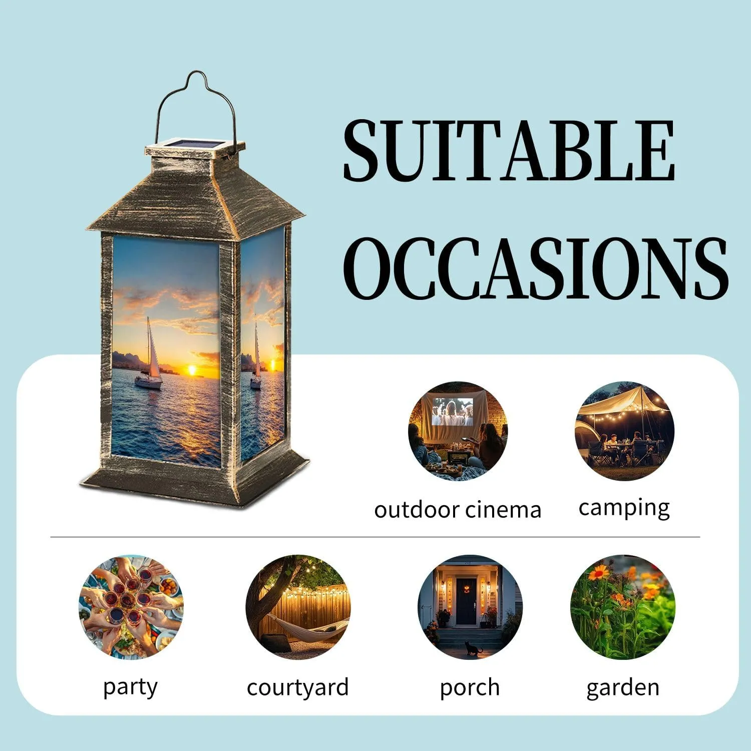 Solar Lantern Denia Sunset Sailboat from Mediterranean sea Alicante Spain Outdoor Waterproof Garden Hanging Lantern Solar Powered Lighting Outside Table Lamp for Patio Deck Camping 1 Pack