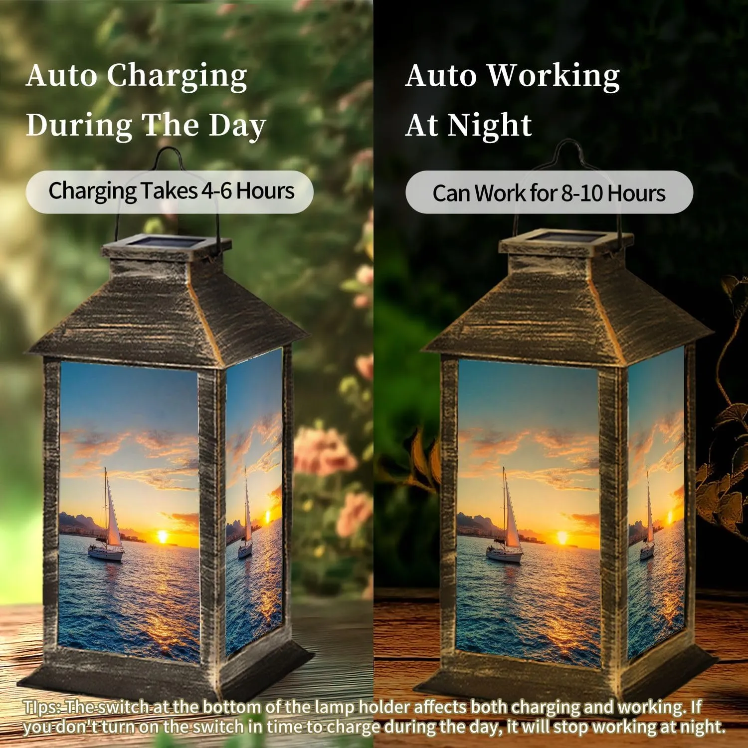 Solar Lantern Denia Sunset Sailboat from Mediterranean sea Alicante Spain Outdoor Waterproof Garden Hanging Lantern Solar Powered Lighting Outside Table Lamp for Patio Deck Camping 1 Pack