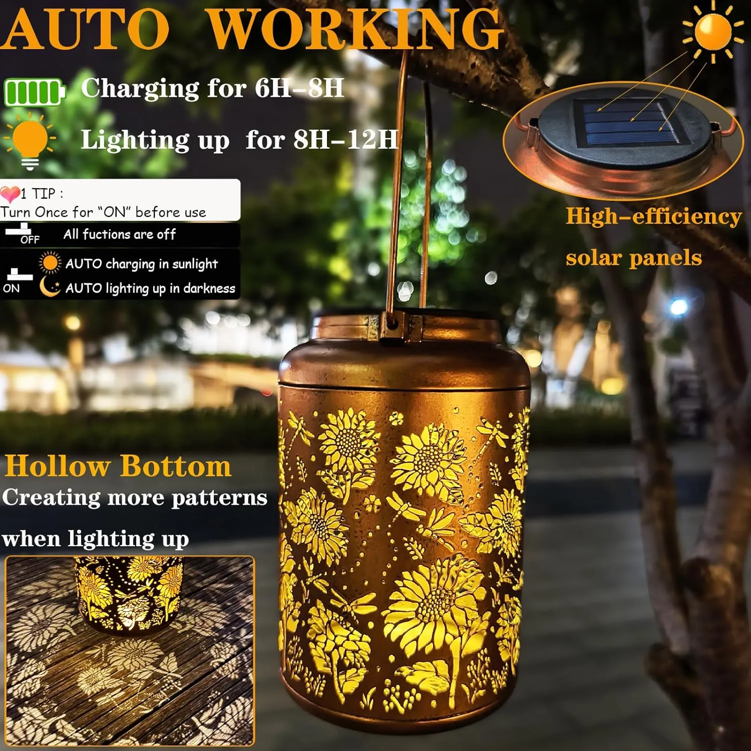Solar Lanterns for Outside,Sunflower and Dragonfly Garden Decor Lights,Waterproof Solar Powered Hanging Lantern for Patio,Yard,Porch, Birthday Gifts for Women,Mom,Grandma,Housewarming