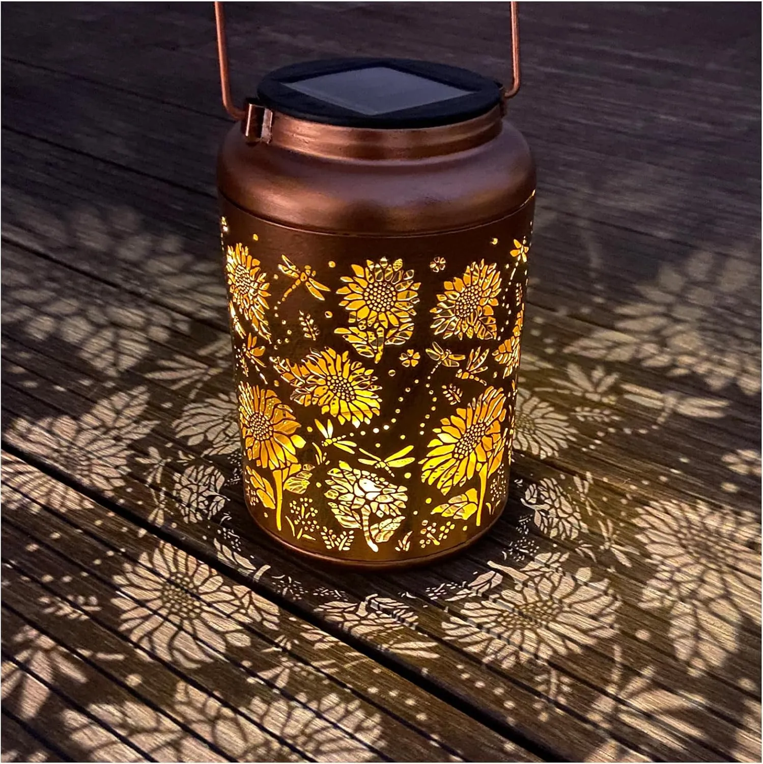 Solar Lanterns for Outside,Sunflower and Dragonfly Garden Decor Lights,Waterproof Solar Powered Hanging Lantern for Patio,Yard,Porch, Birthday Gifts for Women,Mom,Grandma,Housewarming