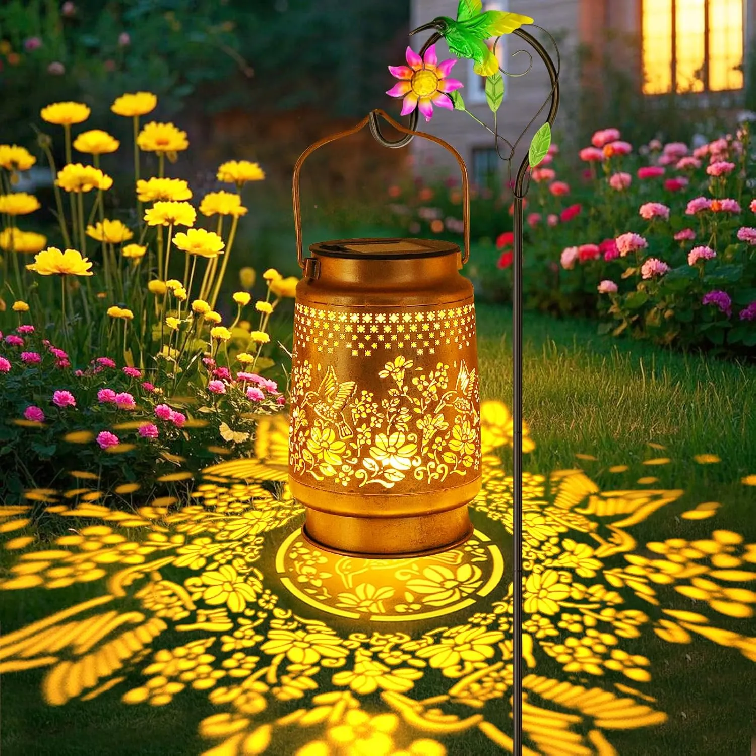 Solar Lanterns Outdoor Hummingbird Garden Decor, Mothers Day Gifts for Women Mom Grandma Birthday Metal Hanging Solar Lights Waterproof with Shepherd Hook Decoration for Garden Yard Lawn Patio Deals