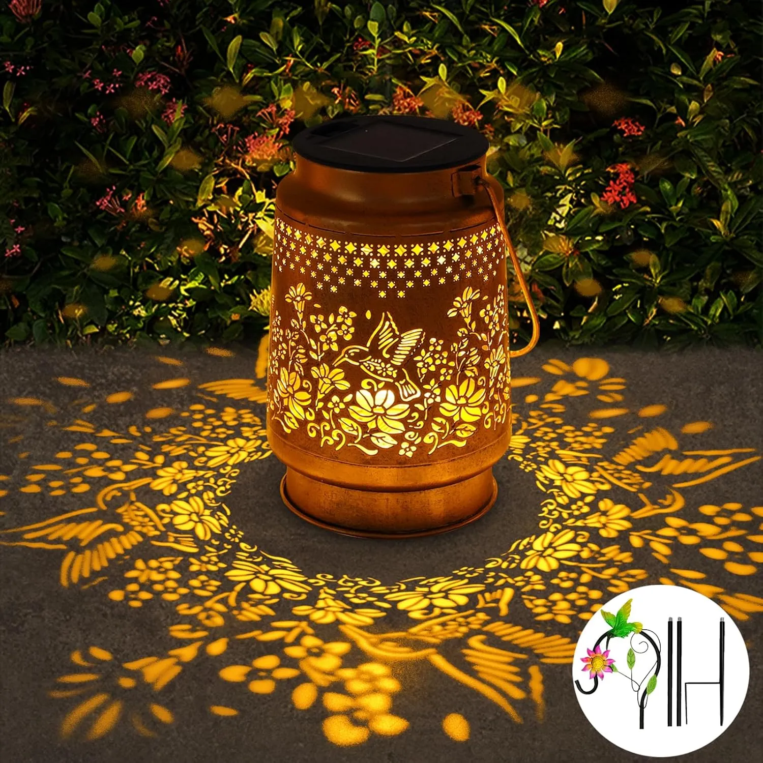 Solar Lanterns Outdoor Hummingbird Garden Decor, Mothers Day Gifts for Women Mom Grandma Birthday Metal Hanging Solar Lights Waterproof with Shepherd Hook Decoration for Garden Yard Lawn Patio Deals