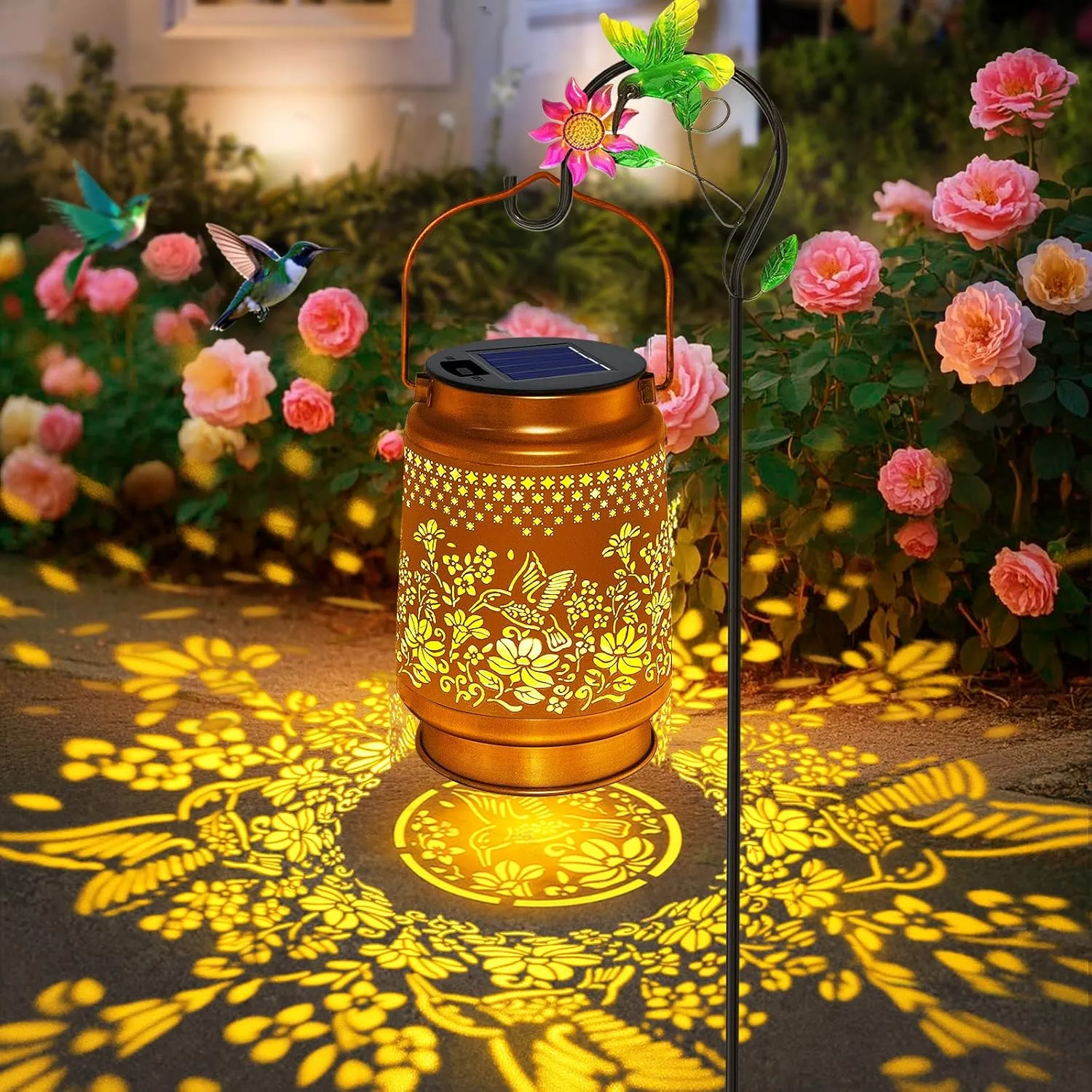 Solar Lanterns Outdoor Hummingbird Garden Decor, Mothers Day Gifts for Women Mom Grandma Birthday Metal Hanging Solar Lights Waterproof with Shepherd Hook Decoration for Garden Yard Lawn Patio Deals