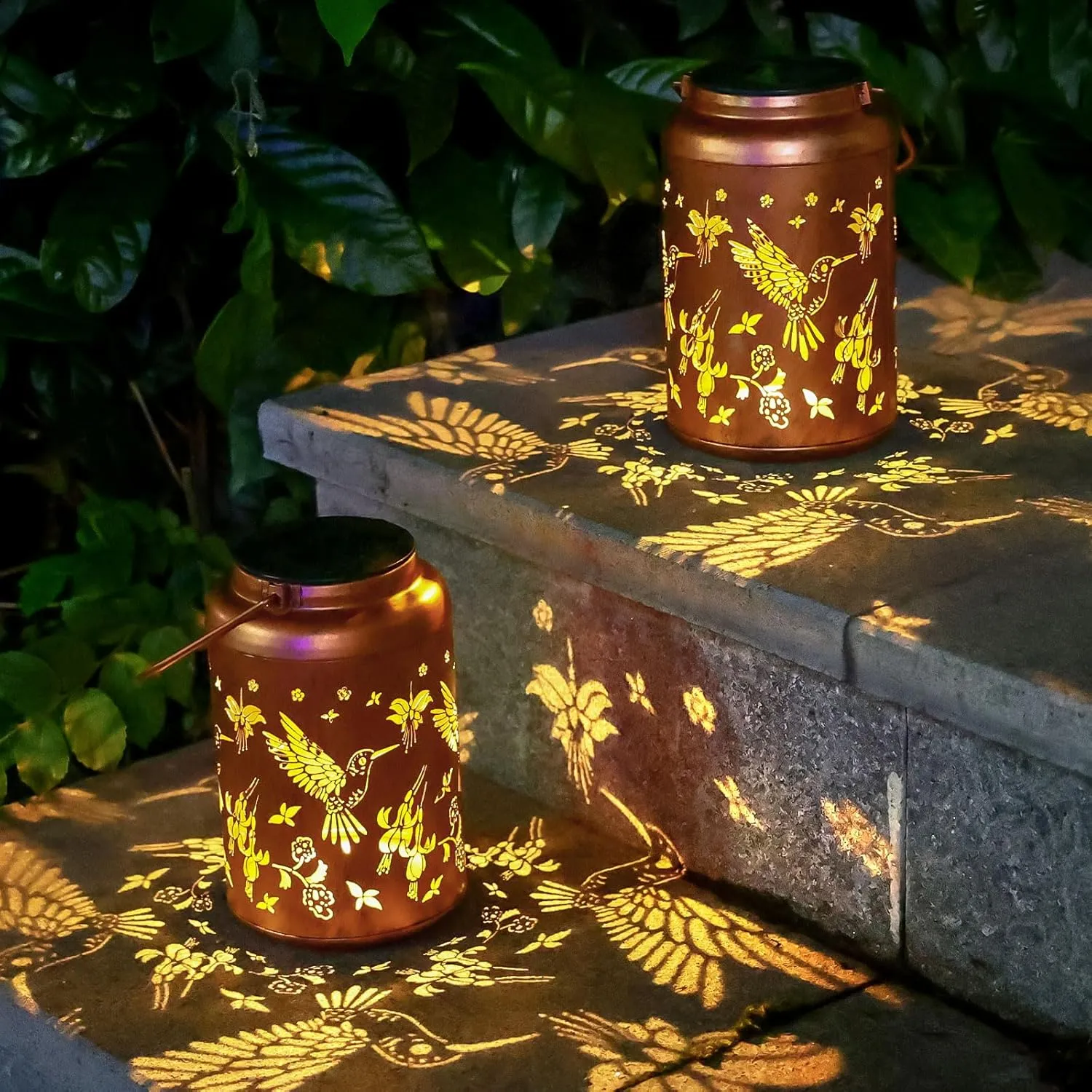 Solar Lanterns Outdoor Waterproof Hummingbird Hanging Solar Lights,Hollowed Metal Lantern Light Decorative for Garden,Patio,Yard,Lawn,Front,Porch Decor Fathers Day Gifts for Women Men Mom 2pack