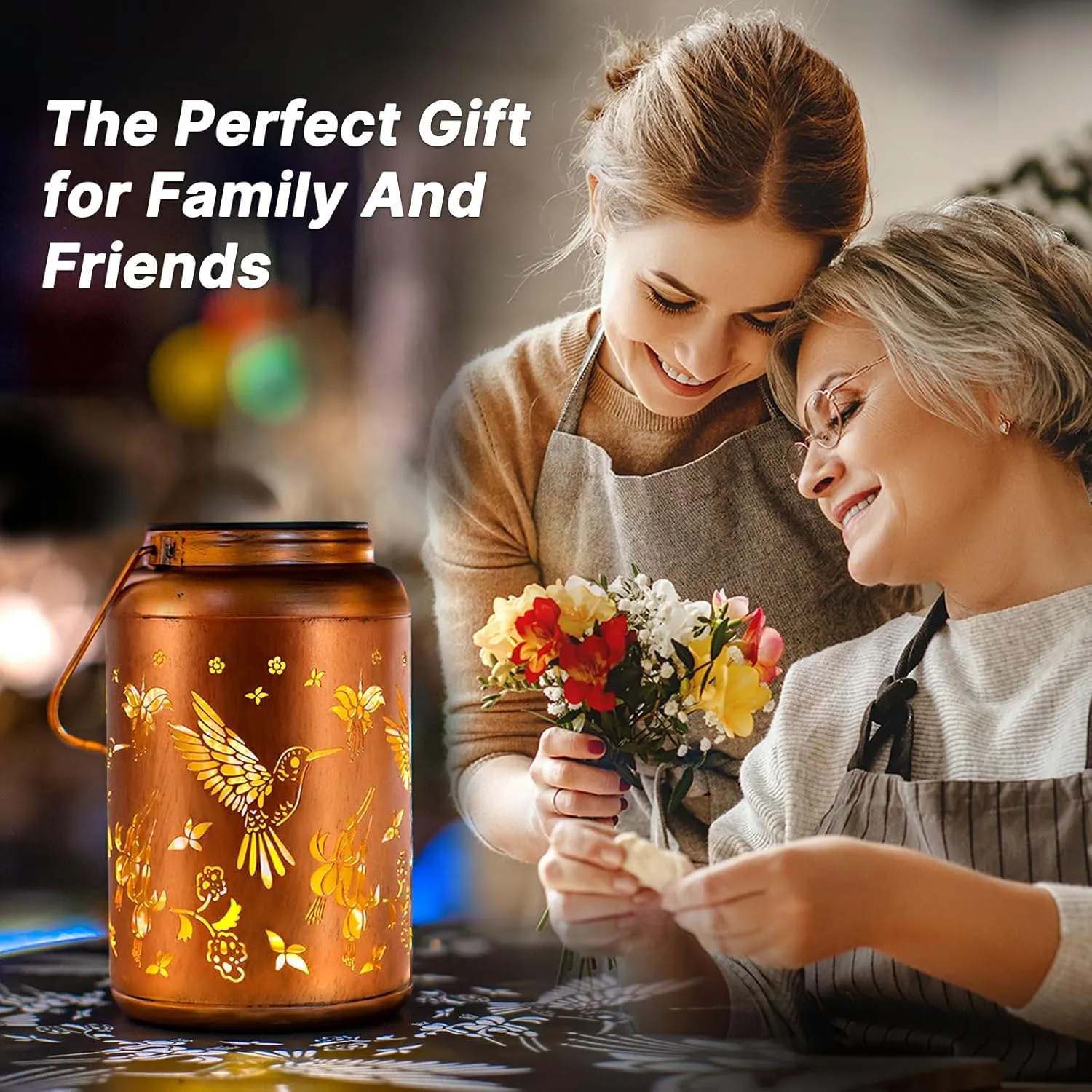 Solar Lanterns Outdoor Waterproof Hummingbird Hanging Solar Lights,Hollowed Metal Lantern Light Decorative for Garden,Patio,Yard,Lawn,Front,Porch Decor Fathers Day Gifts for Women Men Mom 2pack