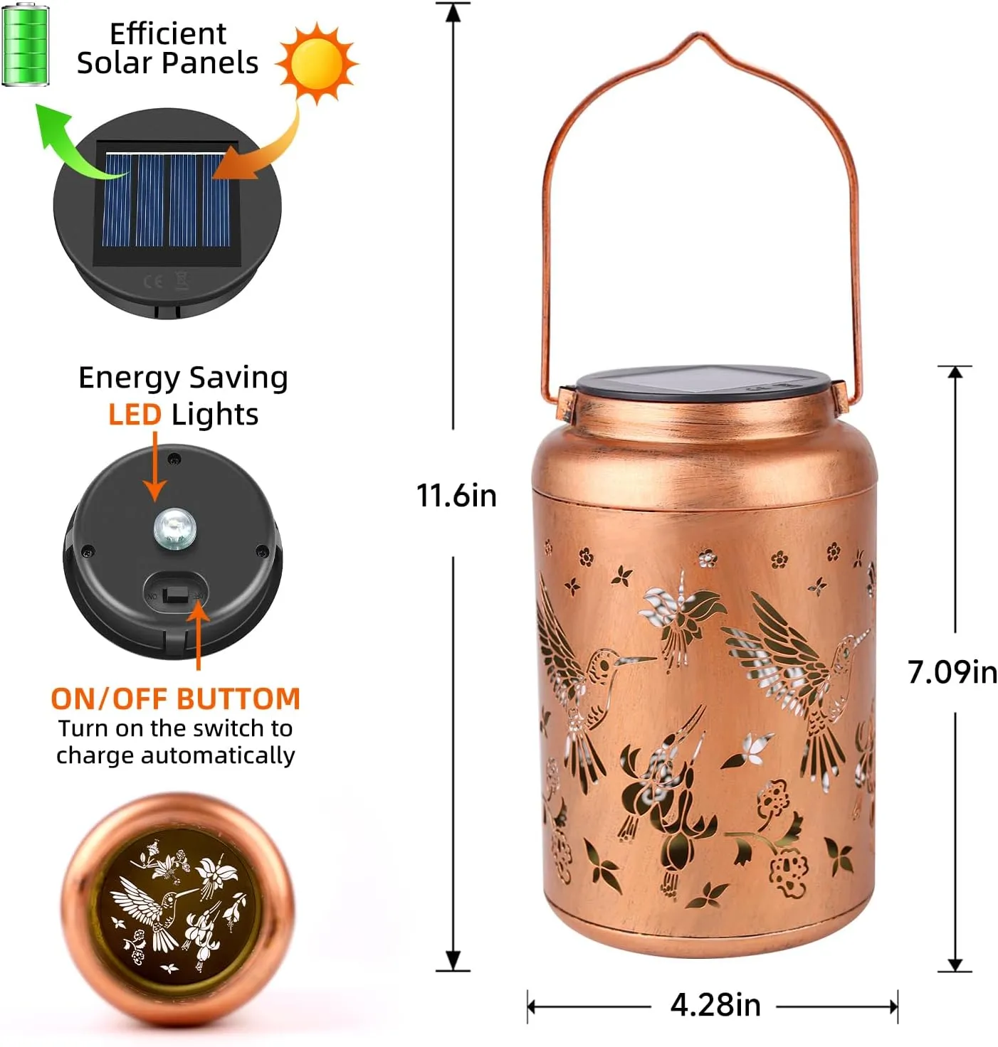 Solar Lanterns Outdoor Waterproof Hummingbird Hanging Solar Lights,Hollowed Metal Lantern Light Decorative for Garden,Patio,Yard,Lawn,Front,Porch Decor Fathers Day Gifts for Women Men Mom 2pack