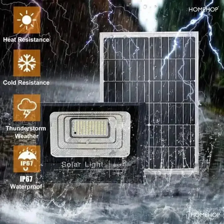 Solar LED Flood Light 50W Outdoor Waterproof Commercial Lights for Home, Garden, Playgrounds, Stadium (Cool White, Renewed)