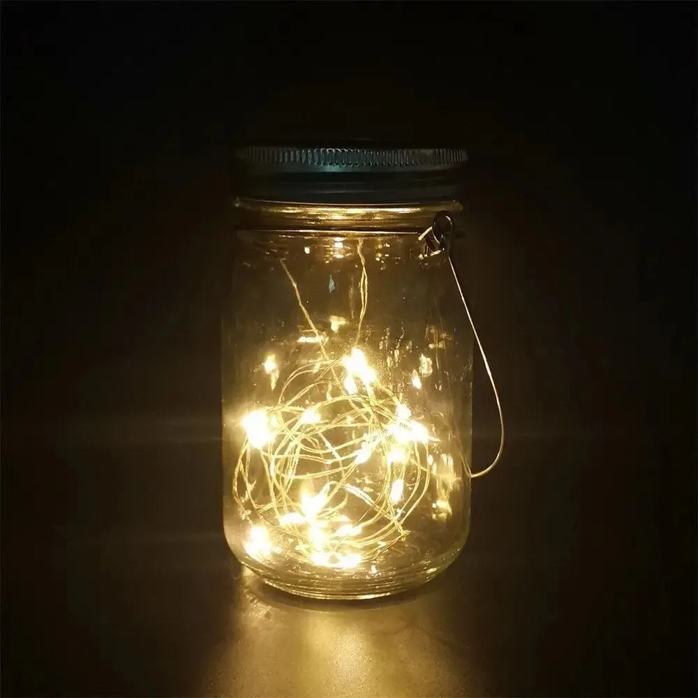 Solar Mason Jar Lid Insert Fairy Lights: LED Lantern for Garden, Patio, Porch, Night Wedding, Party Decoration