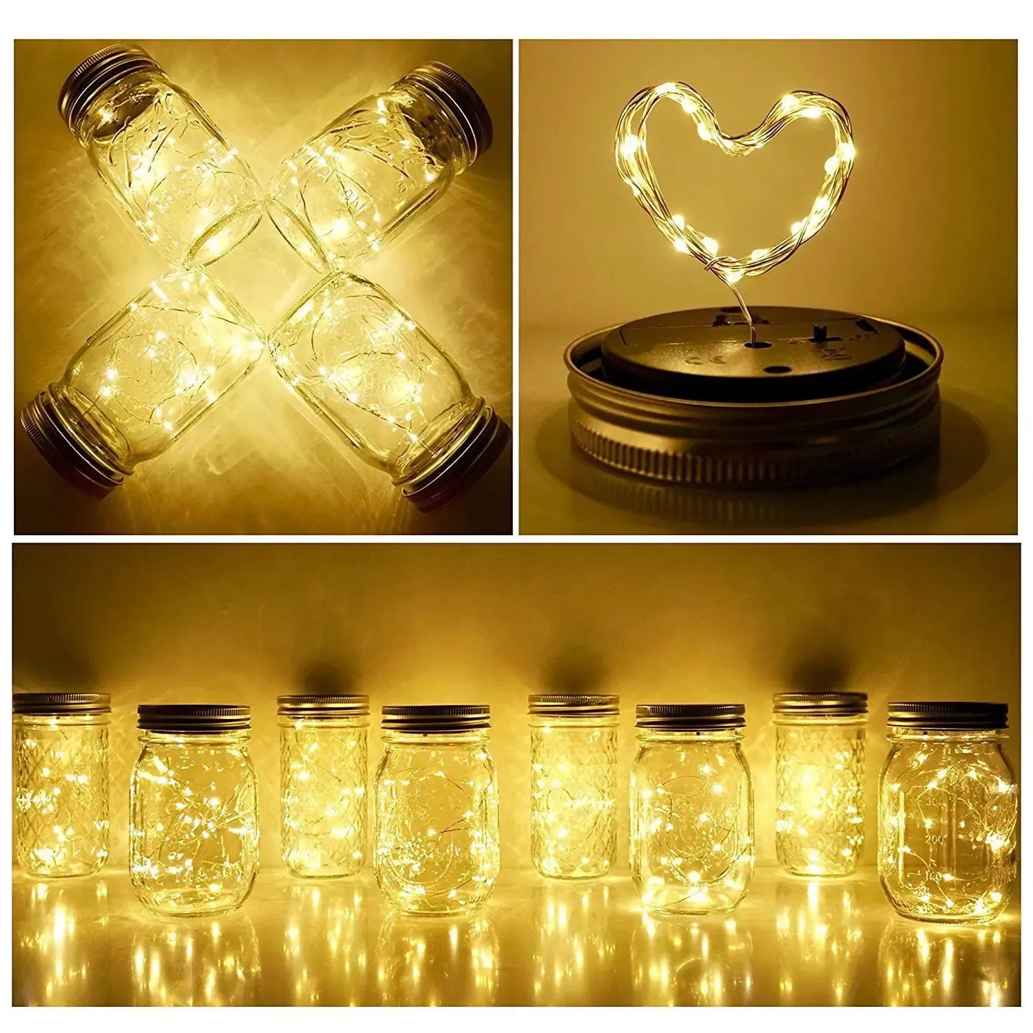Solar Mason Jar Lid Insert Fairy Lights: LED Lantern for Garden, Patio, Porch, Night Wedding, Party Decoration