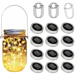 Solar Mason Jar Lid Insert Fairy Lights: LED Lantern for Garden, Patio, Porch, Night Wedding, Party Decoration