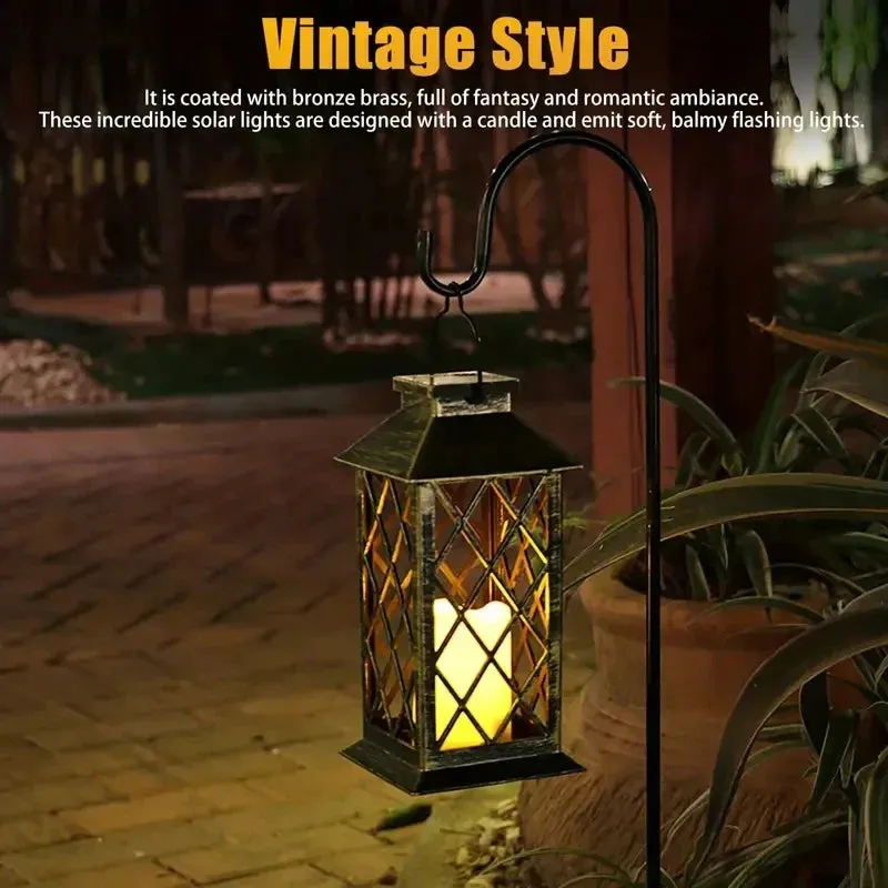 Solar Palace Lantern Flickering Flameless Candle Waterproof LED Light For Table Patio Lawn Outdoor Party Decorative