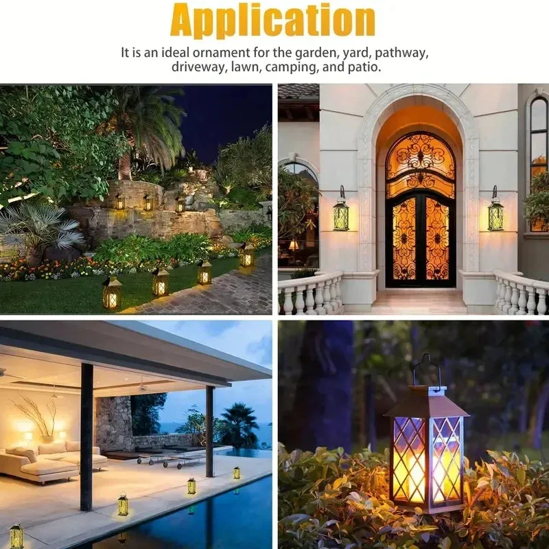 Solar Palace Lantern Flickering Flameless Candle Waterproof LED Light For Table Patio Lawn Outdoor Party Decorative