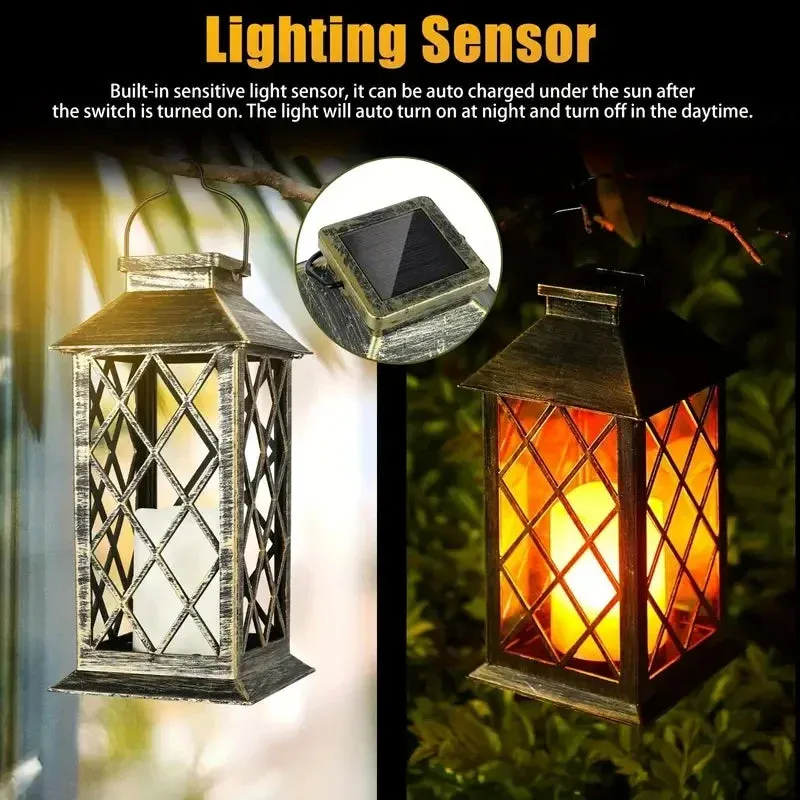Solar Palace Lantern Flickering Flameless Candle Waterproof LED Light For Table Patio Lawn Outdoor Party Decorative