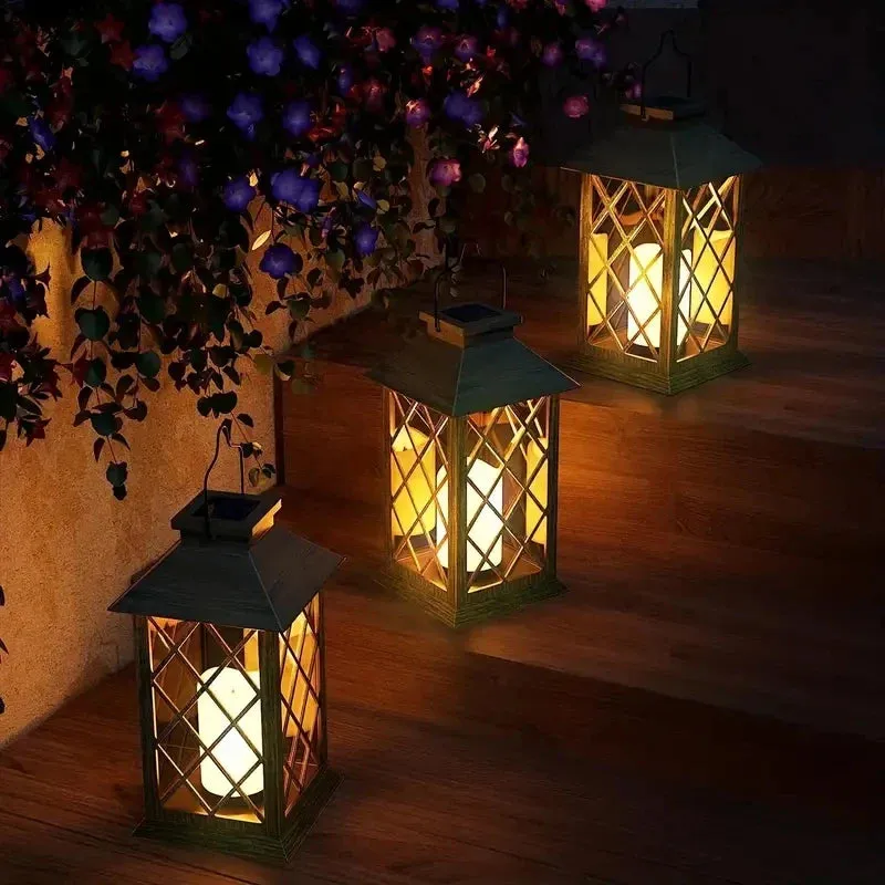 Solar Palace Lantern Flickering Flameless Candle Waterproof LED Light For Table Patio Lawn Outdoor Party Decorative