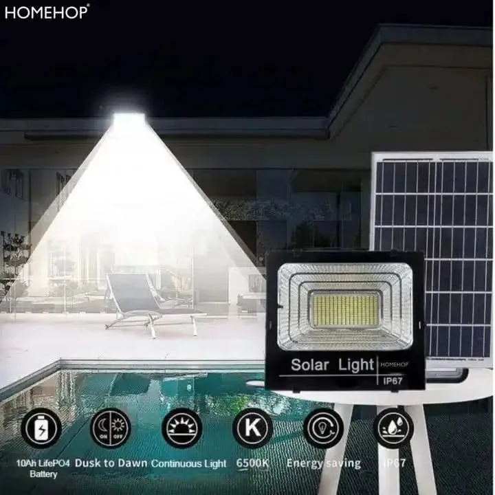 Solar Powered 100 Watt Flood Light Waterproof LED Focus Lights For Home, Outdoor, Garden (Renewed)