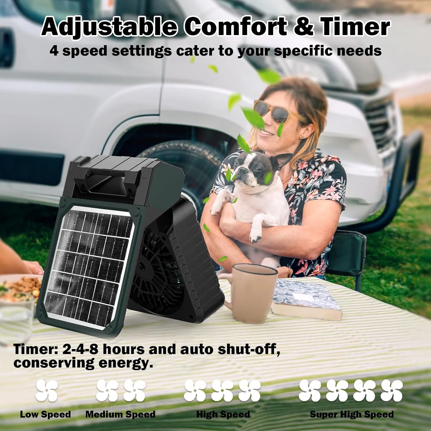 Solar-Powered Camping Fan with LED Lantern,10400mAh Rechargeable Battery Operated Portable,Timer,Phone,and Eco-Friendly Fan,for Camping,Fishing,Power Outage,Hurricane (Green-Black)