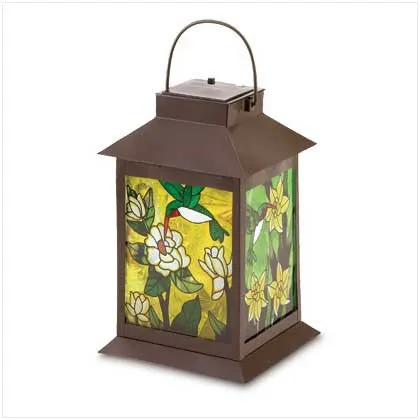 Solar Powered Garden Floral Stained Glass Lantern 10038682 Free Shipping