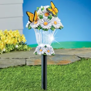 Solar Powered LED Lighted Lantern with Daisy and Butterflies