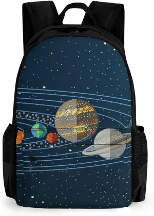 Solar System Planets Printed Shoulders Backpack with Pocket Business Daypack Weekender Bag for Men Women