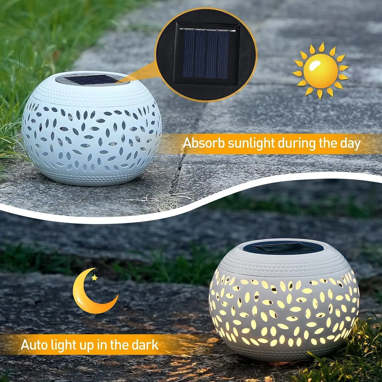 Solar Table Lanterns Outdoor Waterproof - LED Lamp White Metal Tabletop Light Solar Powered Decorative Lantern for Indoor Desk Bedroom Patio Garden Pathway Yard (1 Pack)