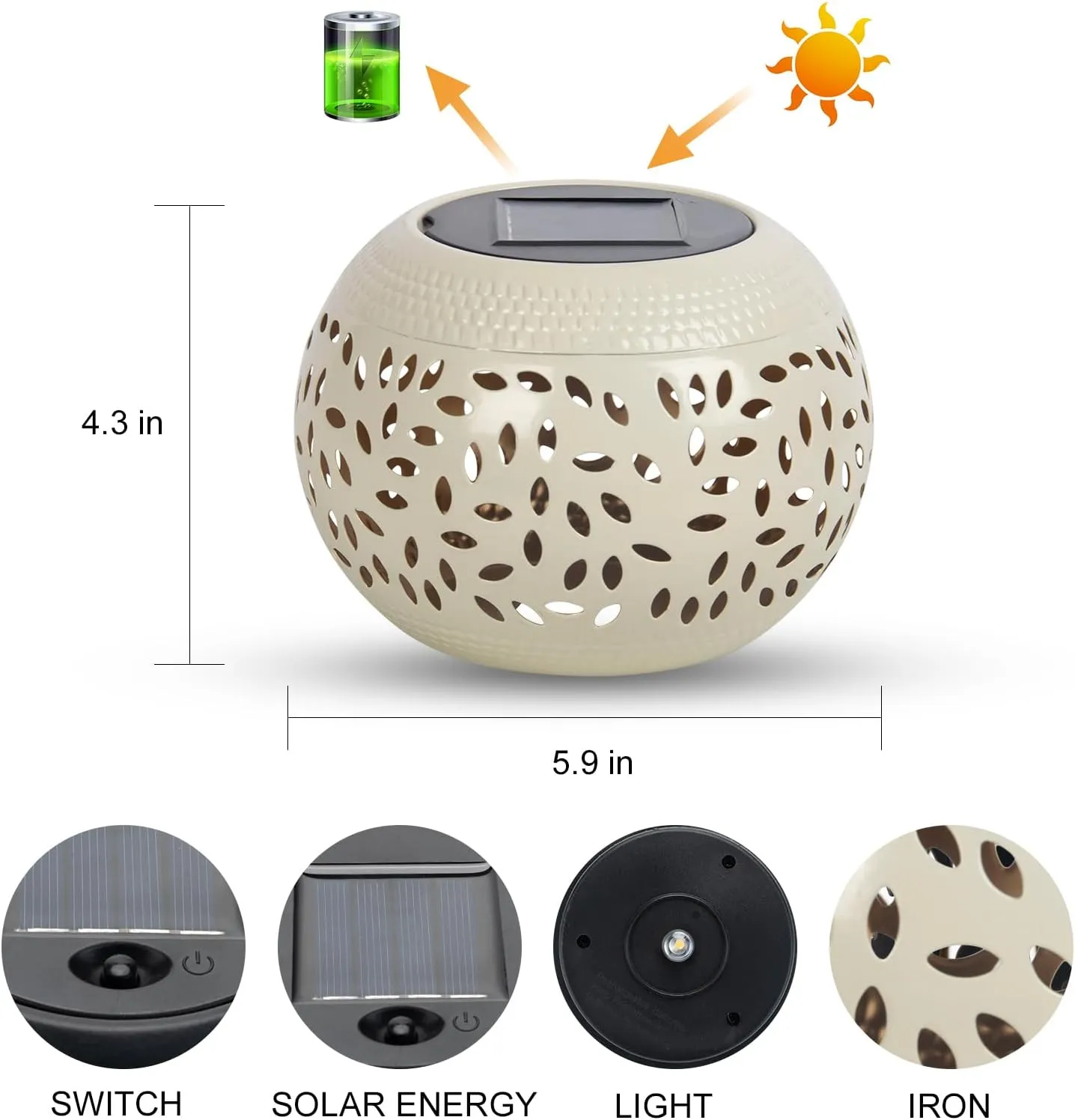 Solar Table Lanterns Outdoor Waterproof - LED Lamp White Metal Tabletop Light Solar Powered Decorative Lantern for Indoor Desk Bedroom Patio Garden Pathway Yard (1 Pack)