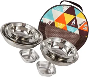 Sosoport 1 Set Camping Tableware Outdoor Dining with Storage Bag Lightweight Stainless Steel Plates Bowls and Utensils for Convenient Camping Hiking and Picnic Use