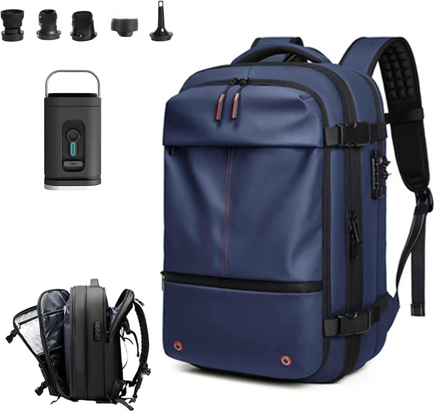 Spacevac Pro Backpack, Spacevac Backpack with Pump, Vacuum Compression 60 Liters Expandable Travel Backpacks (Blue)