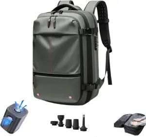 Spacevacpro Backpack, Vacpack Backpack with Pump, AirbackBackpack with Vacuum Seal Compression, Expandable to 60LBackpack with Vacuum Compression (With Air Pump) (Army Green)