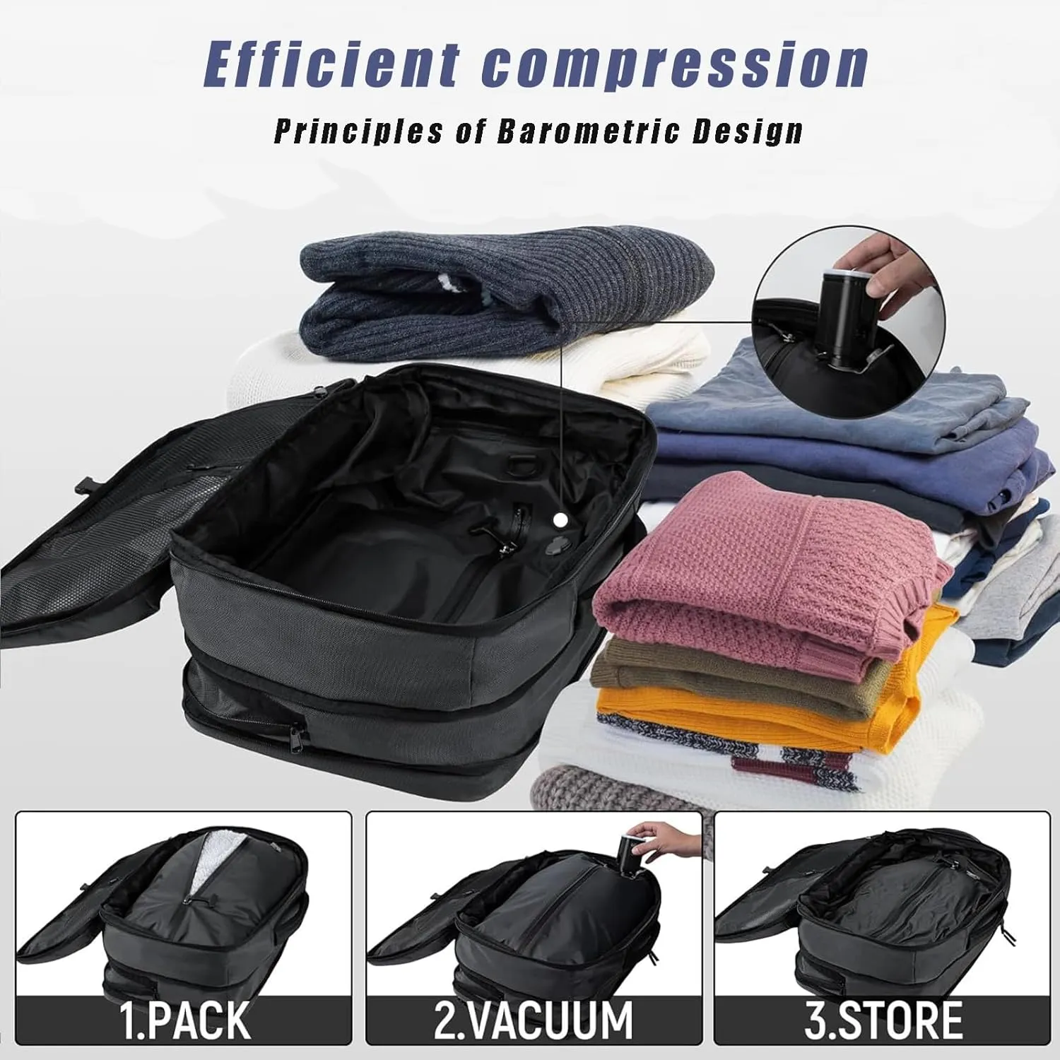 Spacevacpro Backpack, Vacpack Backpack with Pump, AirbackBackpack with Vacuum Seal Compression, Expandable to 60LBackpack with Vacuum Compression (With Air Pump) (Army Green)
