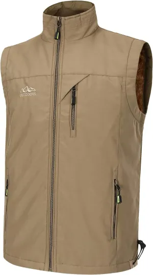 Spanye Men Outdoor Padded Puffer Vest Thick Warm Multi-Pocket Photography Fishing Jacket