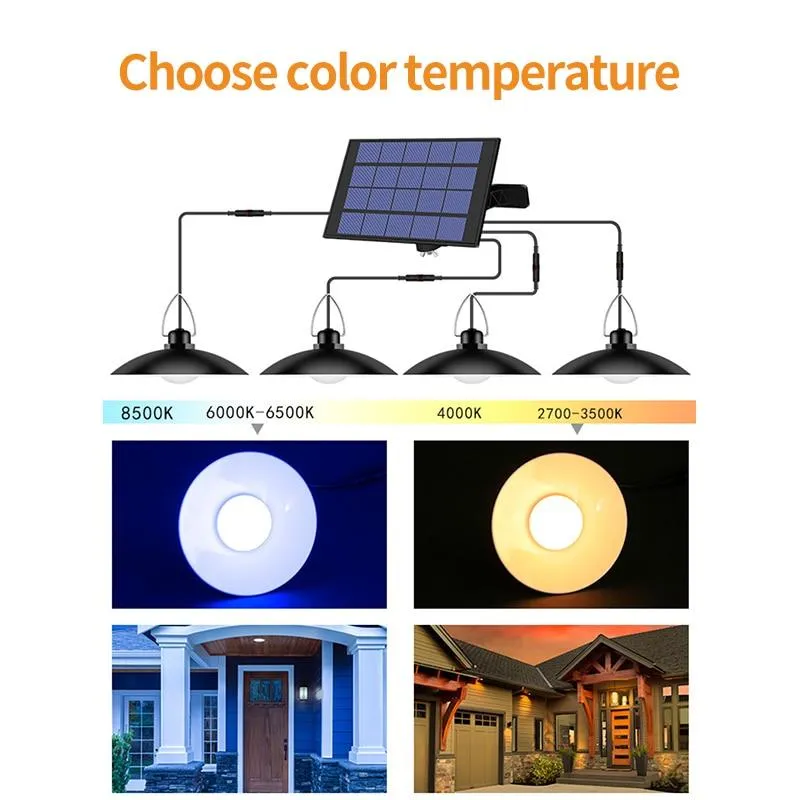 Split Solar Light Chandelier IR Remote Outdoor Solar Wall Lamp with Line Sunlight Powered Emergency Lantern for Garden Street
