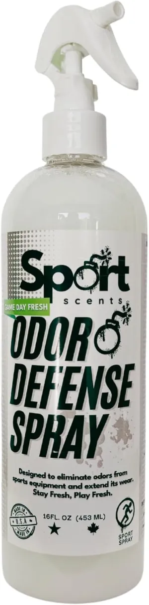 Sports Scents Odor Defense Spray - Sports Gear Odor Eliminator & Deodorizer - Neutralizer & Refresher Spray for Sports Equipment, Sportswear, Shoes, Athletic Jerseys, & Outdoor Gear - 16 Fl Oz