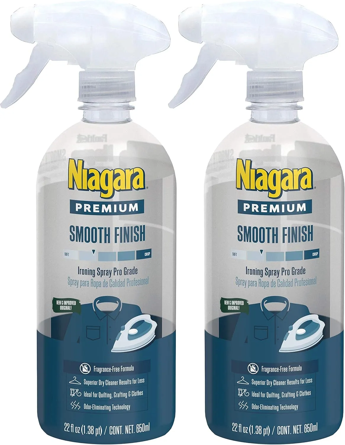 Spray Starch (22 Oz, 2 Pack) Trigger Pump Liquid Starch for Ironing, Non-Aerosol Spray on Starch, Reduces Ironing Time, No Flaking, Sticking or Clogging, Biodegradable Ingredients, Recyclable