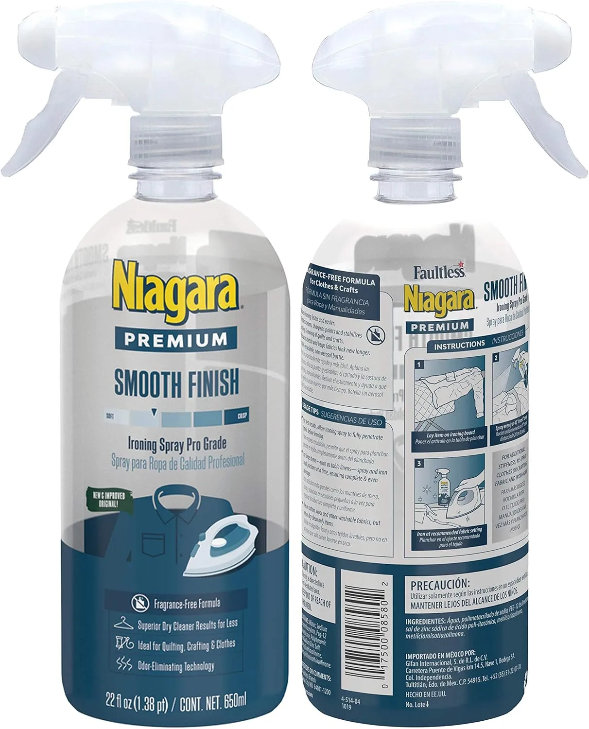 Spray Starch (22 Oz, 2 Pack) Trigger Pump Liquid Starch for Ironing, Non-Aerosol Spray on Starch, Reduces Ironing Time, No Flaking, Sticking or Clogging, Biodegradable Ingredients, Recyclable