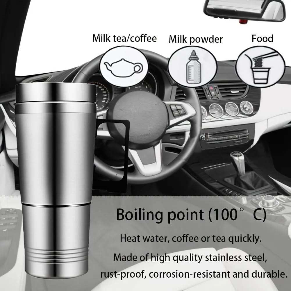 Stainless Steel Car Kettle – 12V Electric Heating Travel Mug for Coffee & Tea