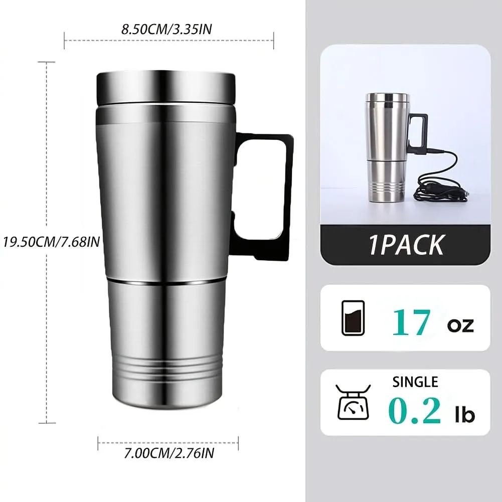 Stainless Steel Car Kettle – 12V Electric Heating Travel Mug for Coffee & Tea