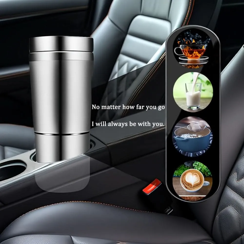 Stainless Steel Car Kettle – 12V Electric Heating Travel Mug for Coffee & Tea