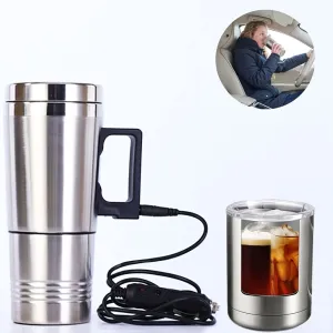 Stainless Steel Car Kettle – 12V Electric Heating Travel Mug for Coffee & Tea