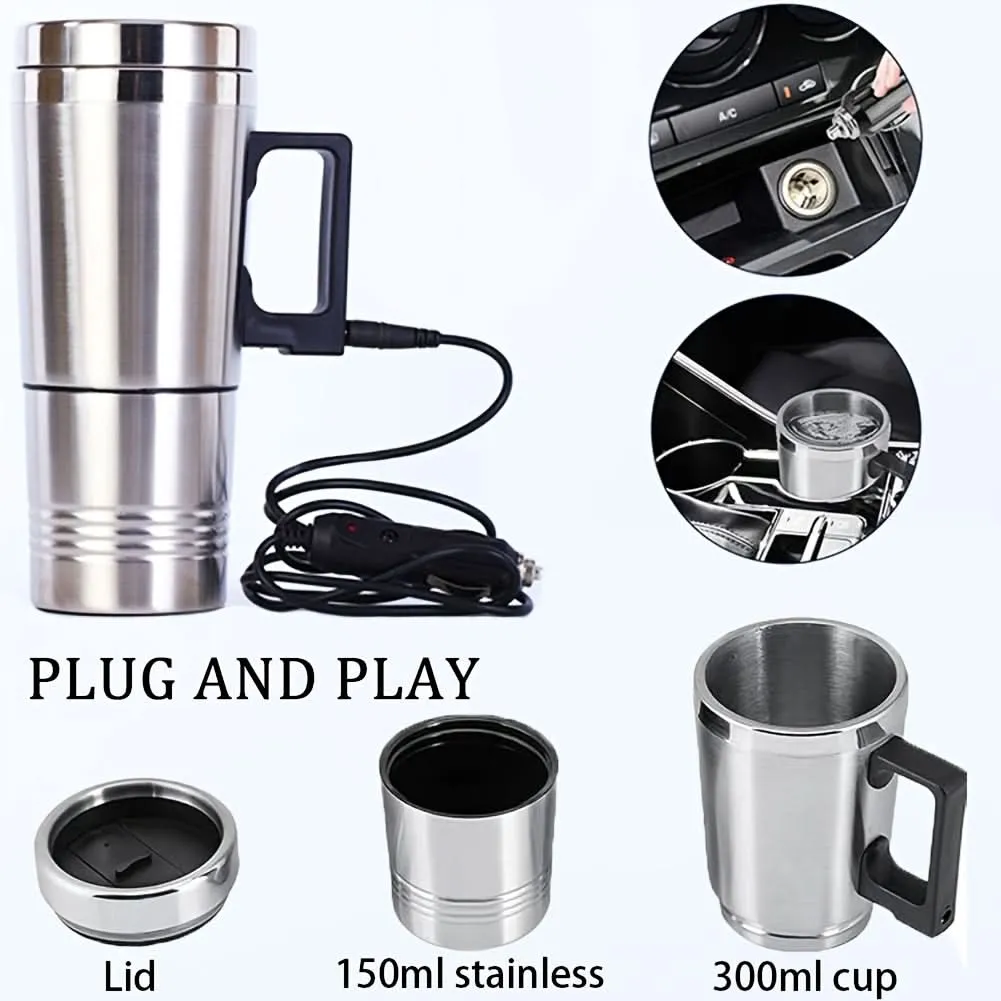 Stainless Steel Car Kettle – 12V Electric Heating Travel Mug for Coffee & Tea