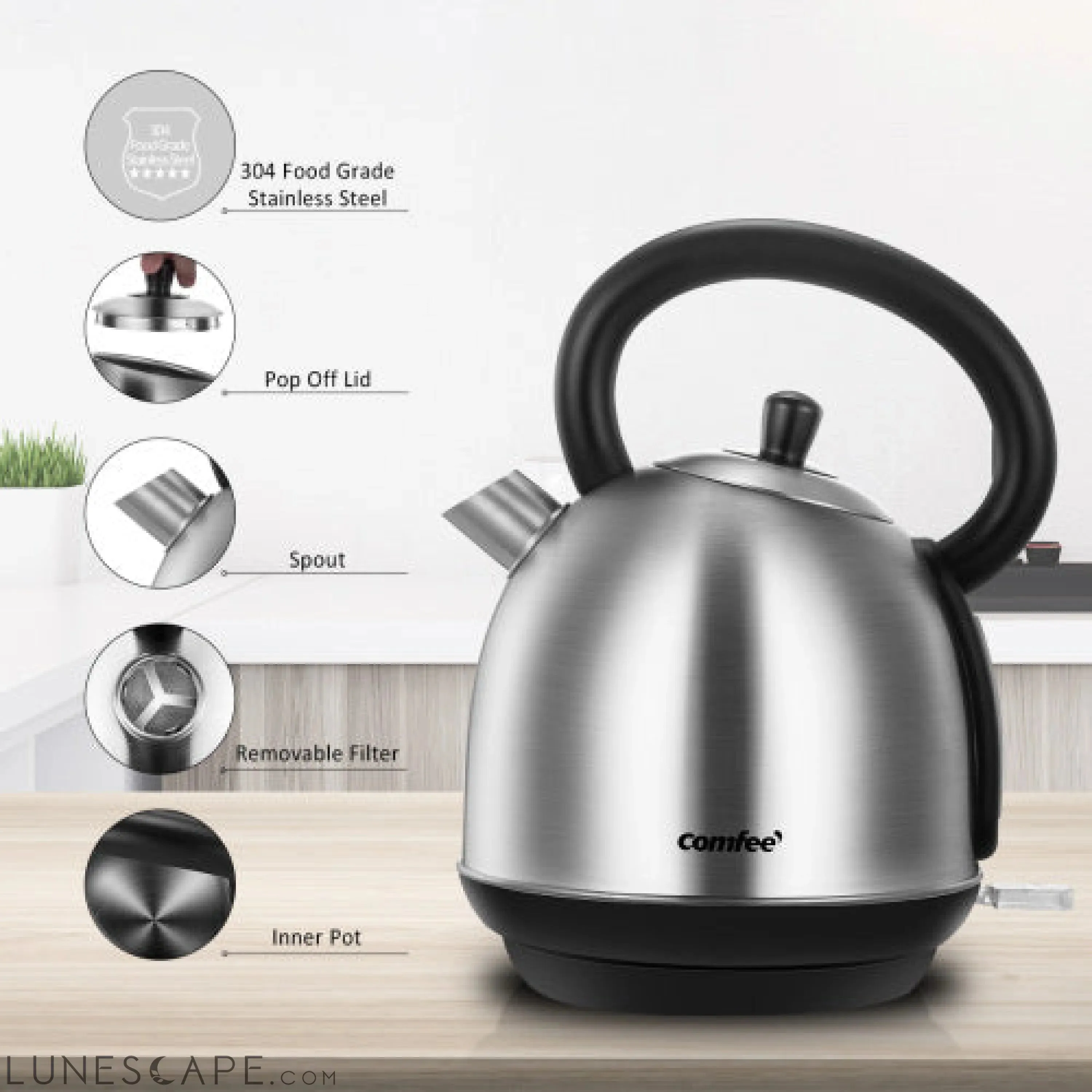 Stainless Steel Inner Pot and Lid Electric Kettle with Water Filter