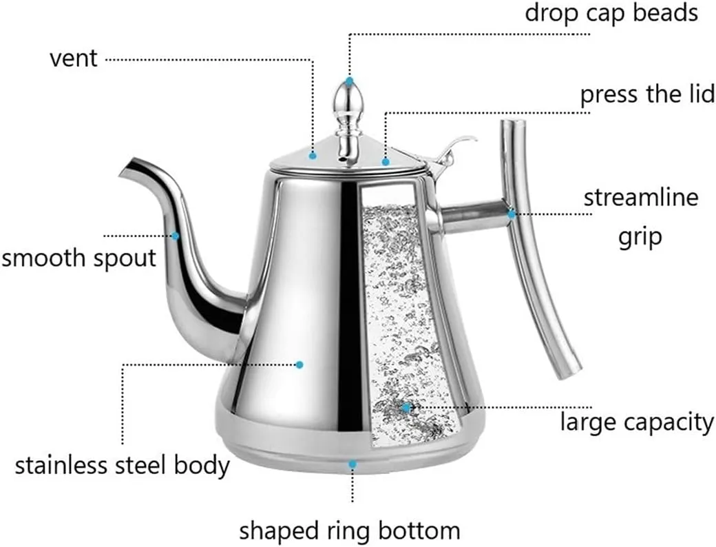 Stainless Steel Kettle with Infuser, Camping Coffee Tea Pots for Induction | Gas | Electric | Halogen |(2L)